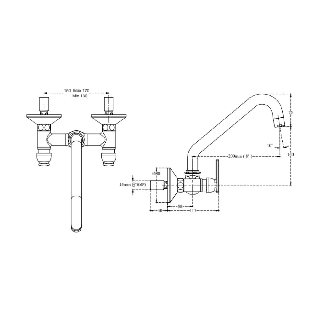 Cera Wall Mounted Regular Kitchen Sink Mixer Titanium F1003511 with Swinging Spout in Chrome Finish