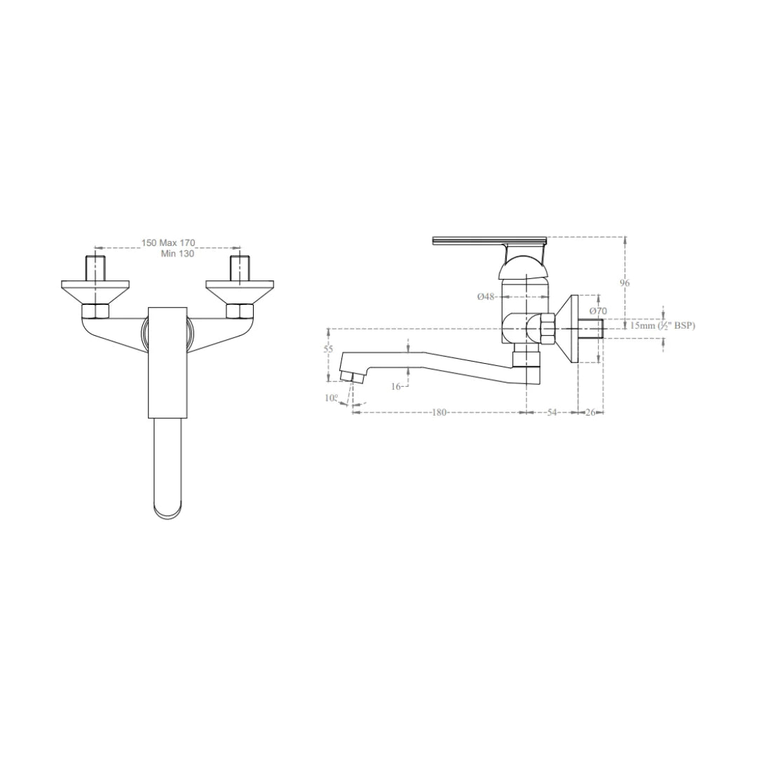 Cera Wall Mounted Regular Kitchen Sink Mixer Titanium F1003531 with Swinging Spout in Chrome Finish