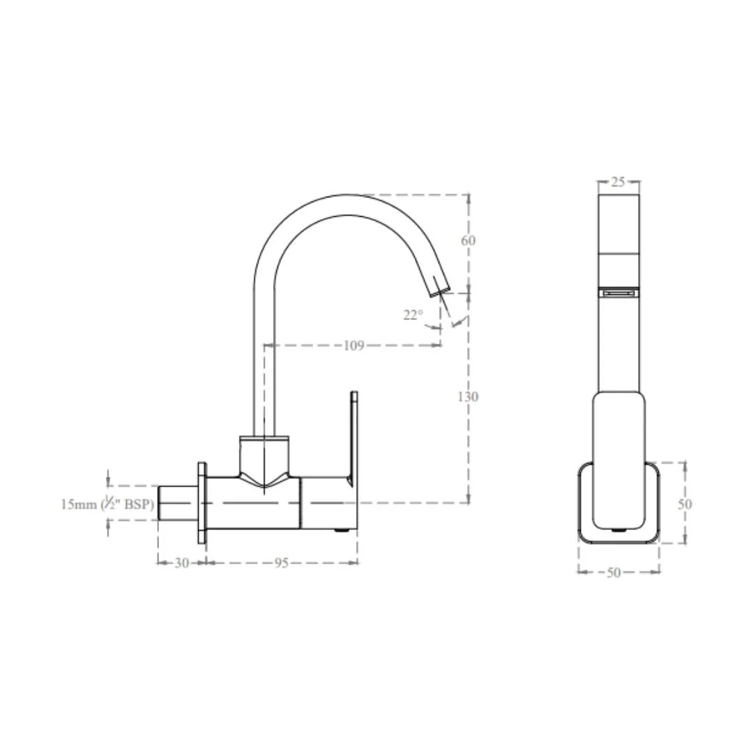 Cera Wall Mounted Regular Kitchen Sink Tap Ruby F1005251 with Swinging Spout in Chrome Finish