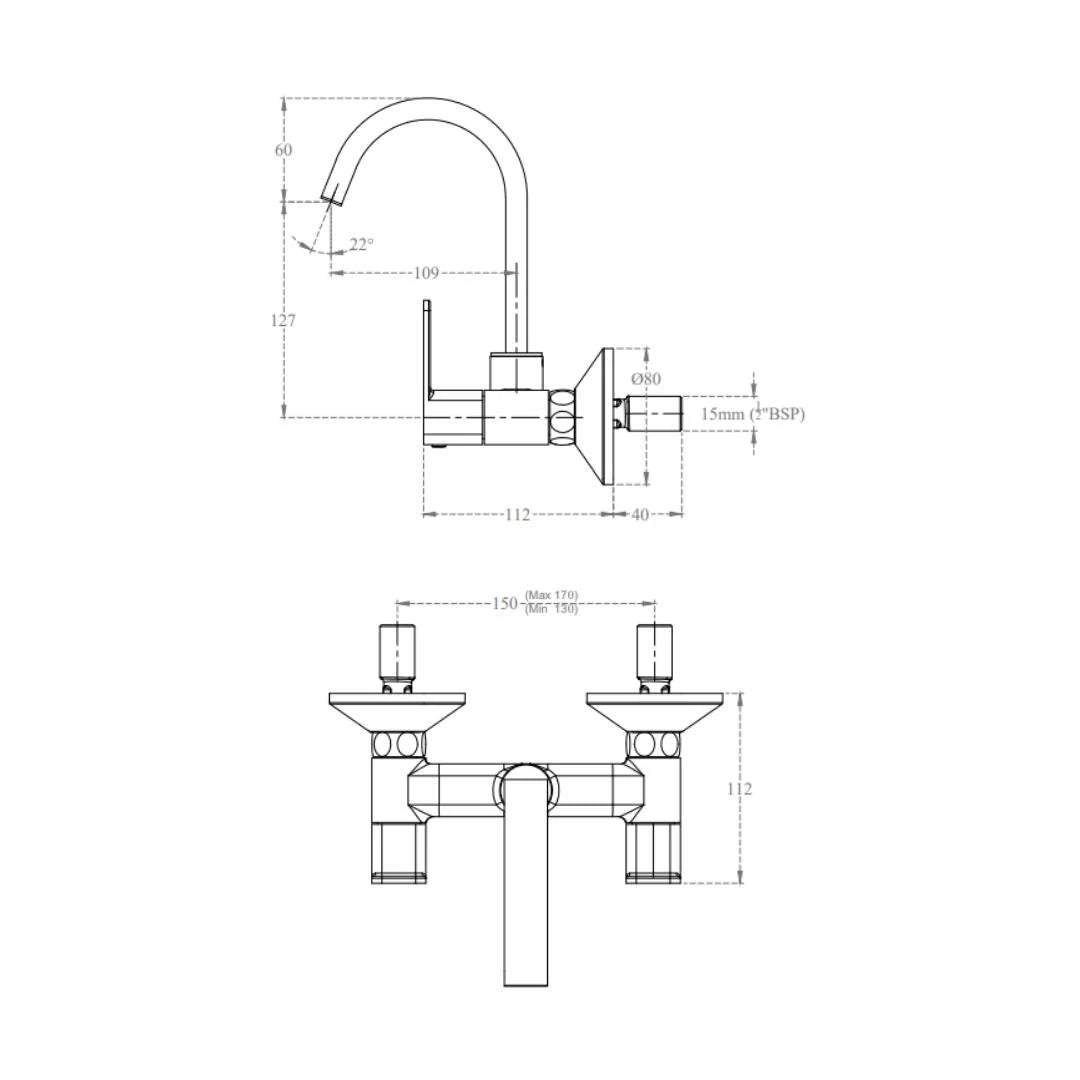 Cera Wall Mounted Regular Kitchen Sink Mixer Ruby F1005501 with Swinging Spout in Chrome Finish