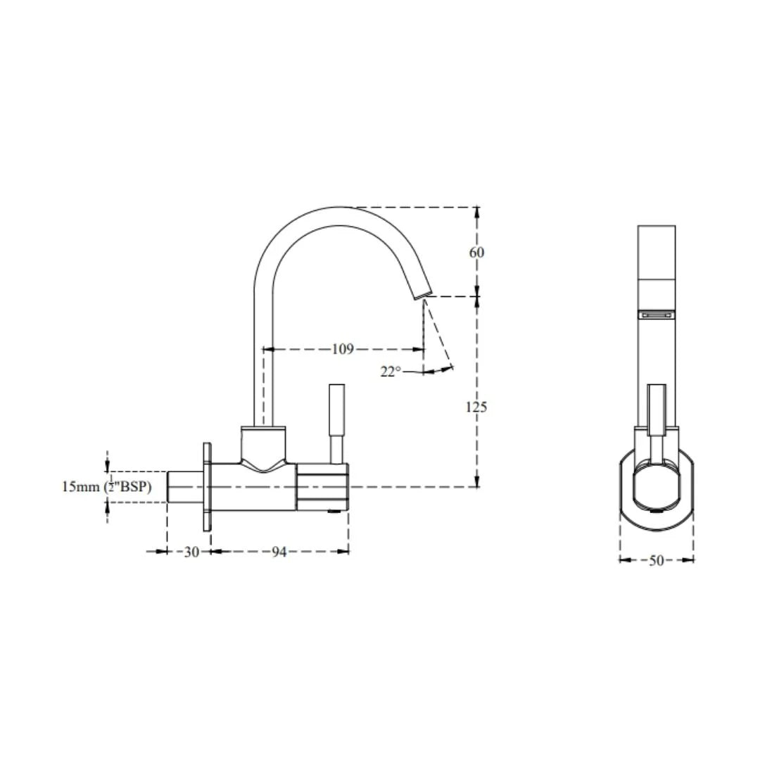 Cera Wall Mounted Regular Kitchen Sink Tap Gayle F1014251 with Swinging Spout in Chrome Finish