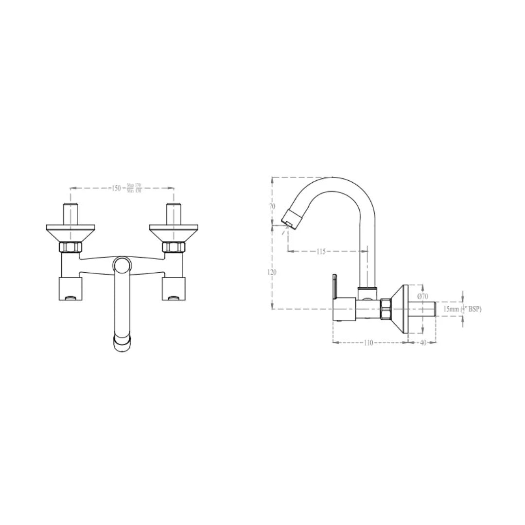 Cera Wall Mounted Regular Kitchen Sink Mixer Victor F1015501 with Swinging Spout in Chrome Finish