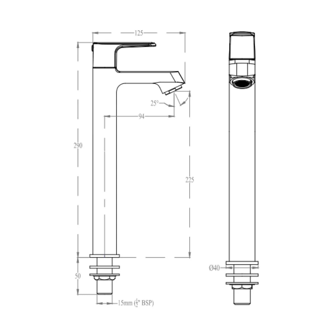 Cera Table Mounted Tall Boy Basin Tap Chelsea F1016102GG - Graphite Grey