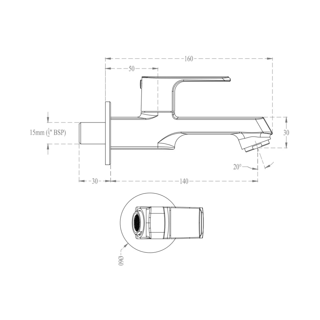 Cera WC Area Bib Tap Chelsea F1016151GG - Graphite Grey
