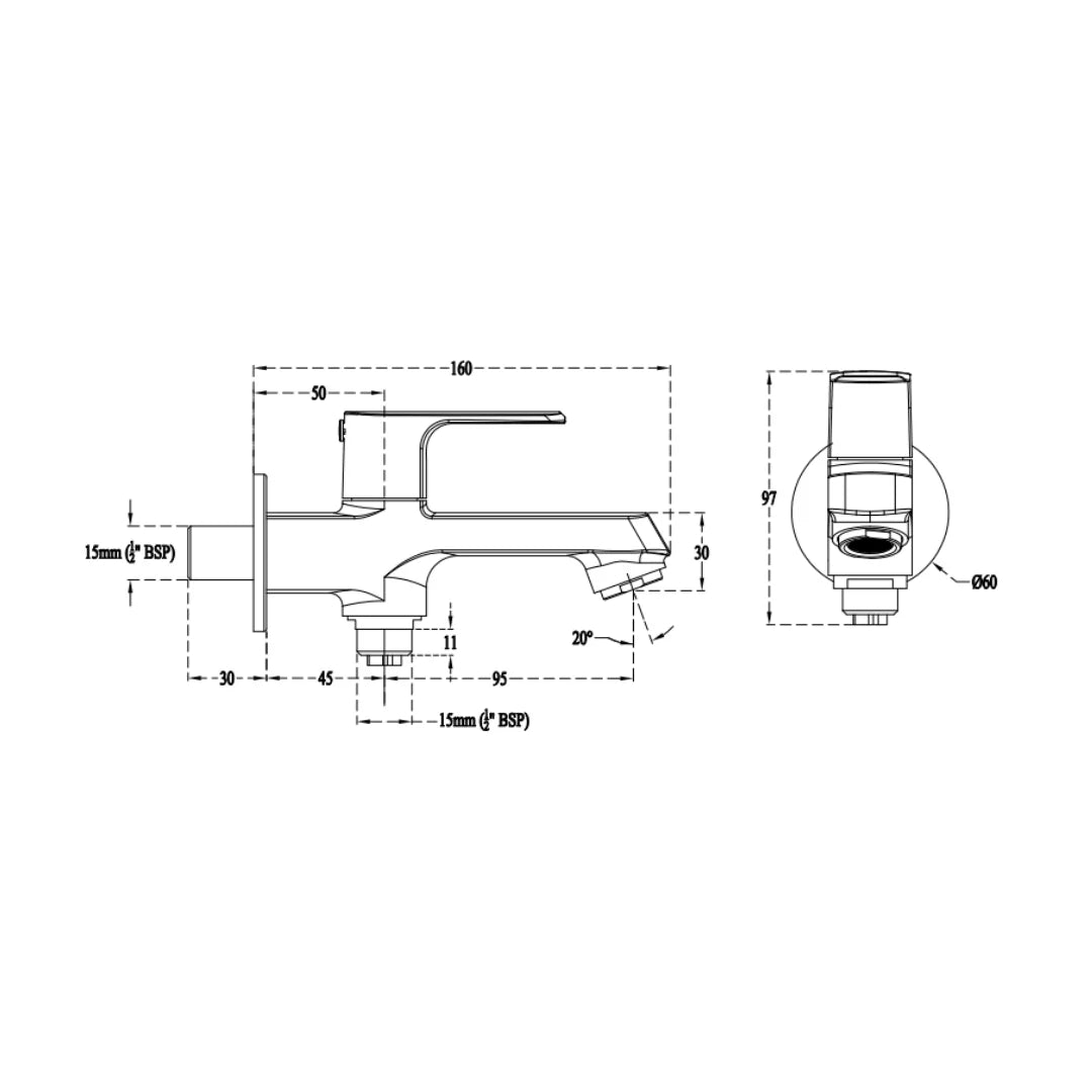 Cera WC Area 2 Way Bib Tap Chelsea F1016163 - Chrom