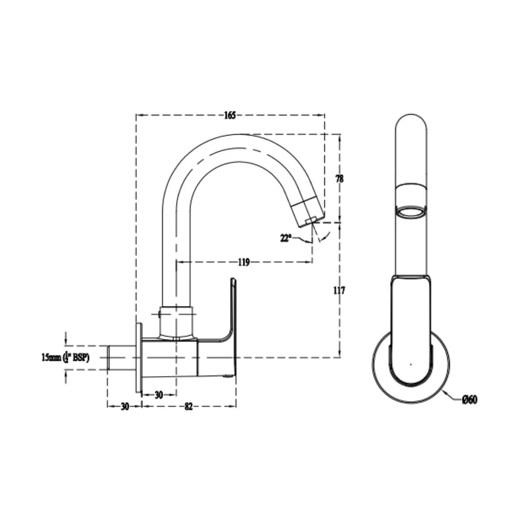 Cera Wall Mounted Regular Kitchen Sink Tap Chelsea F1016251 with Swinging Spout in Chrome Finish