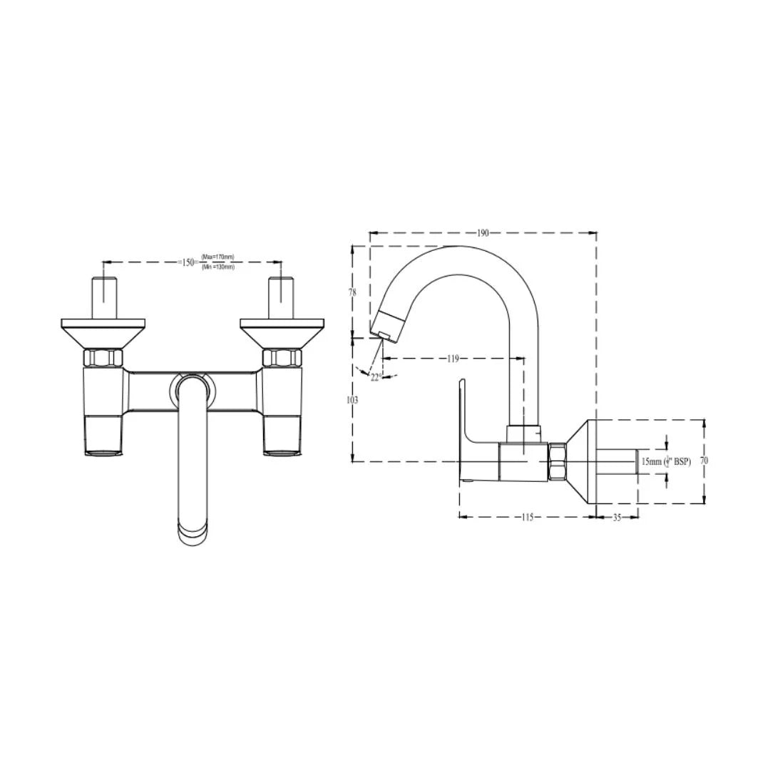 Cera Wall Mounted Regular Kitchen Sink Mixer Chelsea F1016501 with Swinging Spout in Chrome Finish