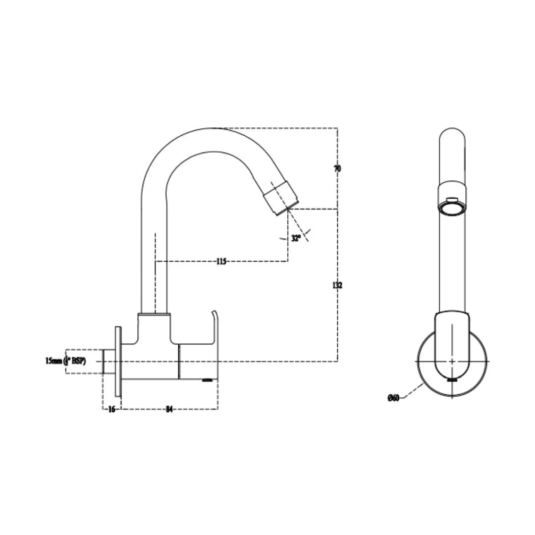 Cera Wall Mounted Regular Kitchen Sink Tap Chromo F1019251 with Swinging Spout in Chrome Finish