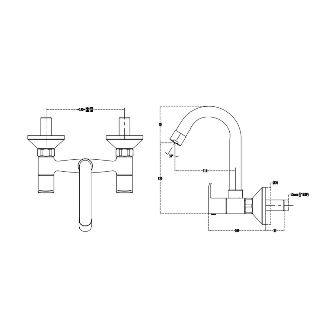 Cera Wall Mounted Regular Kitchen Sink Mixer Chromo F1019501 with Swinging Spout in Chrome Finish