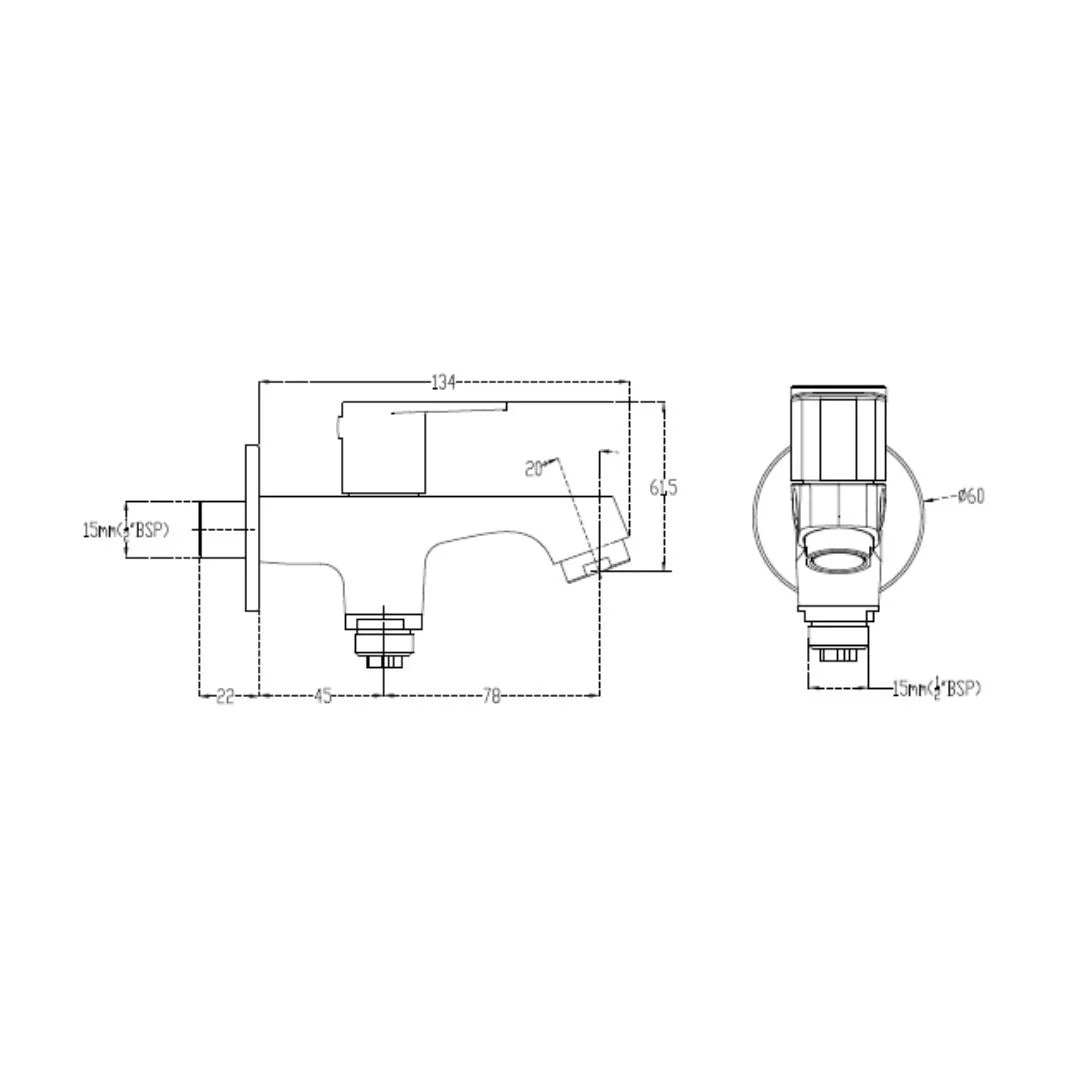 Cera WC Area 2 Way Bib Tap Vine F1020163 - Chrome