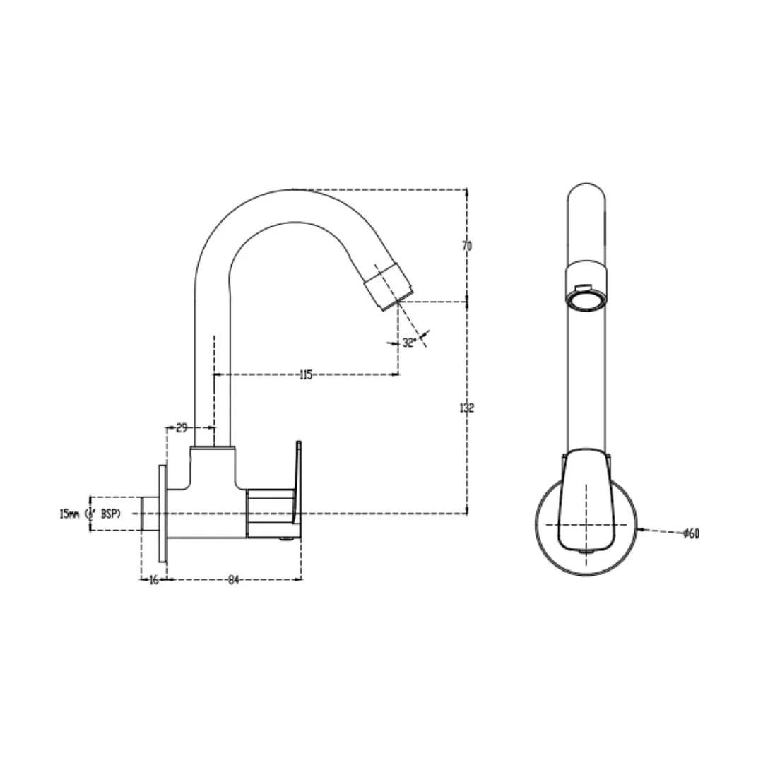 Cera Wall Mounted Regular Kitchen Sink Tap Vine F1020251 with Swinging Spout in Chrome Finish