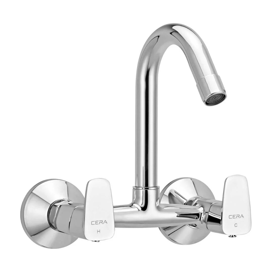 Cera Wall Mounted Regular Kitchen Sink Mixer Vine F1020501 with Swinging Spout in Chrome Finish