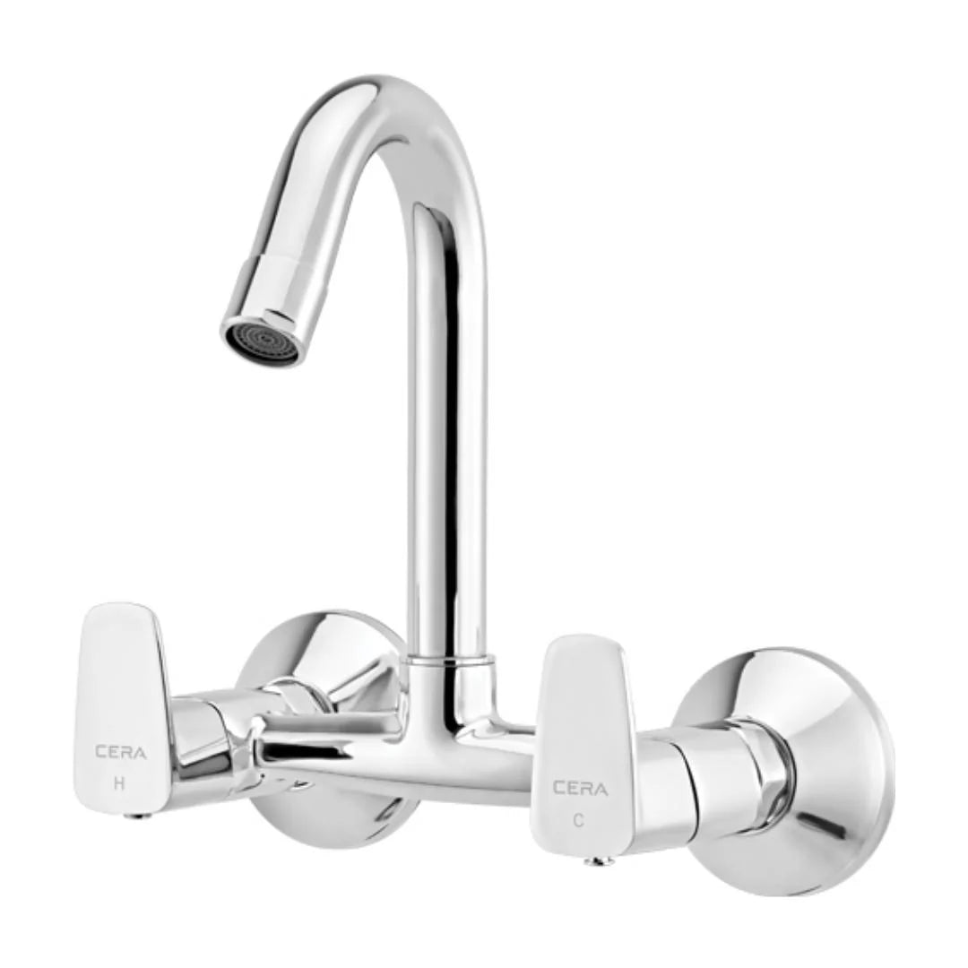 Cera Wall Mounted Regular Kitchen Sink Mixer Vine F1020501 with Swinging Spout in Chrome Finish