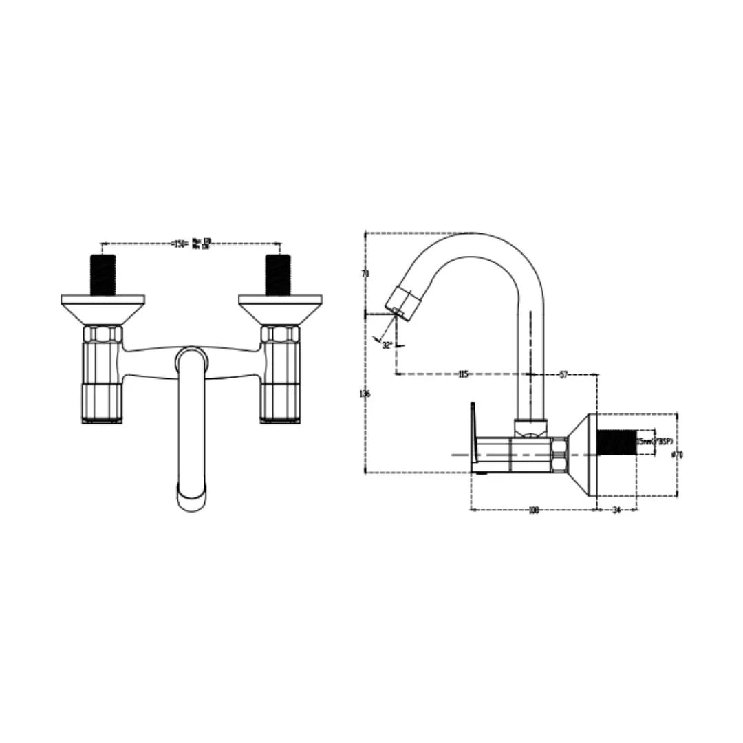 Cera Wall Mounted Regular Kitchen Sink Mixer Vine F1020501 with Swinging Spout in Chrome Finish