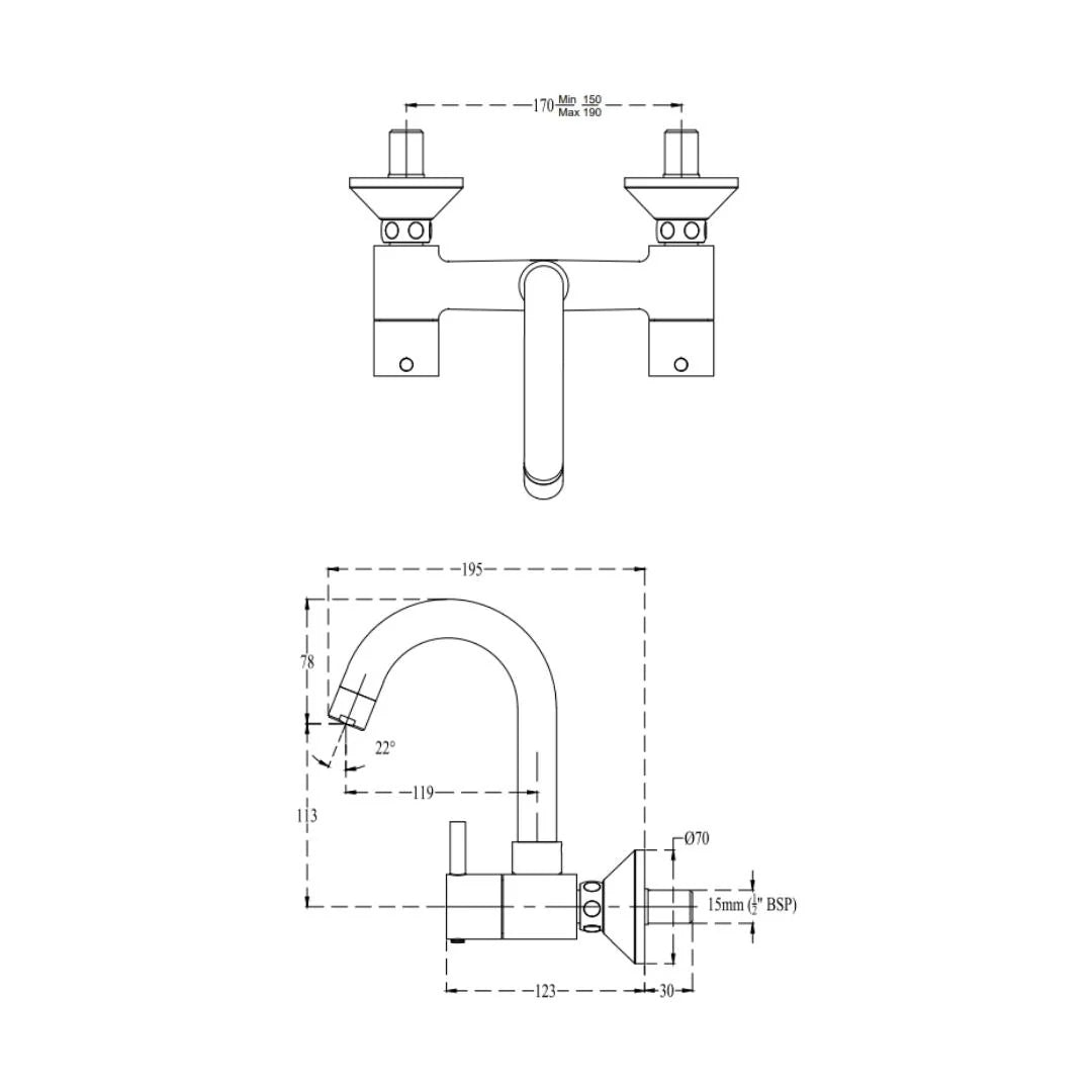 Cera Wall Mounted Regular Kitchen Sink Mixer Fountain F2013501 with Swinging Spout in Chrome Finish