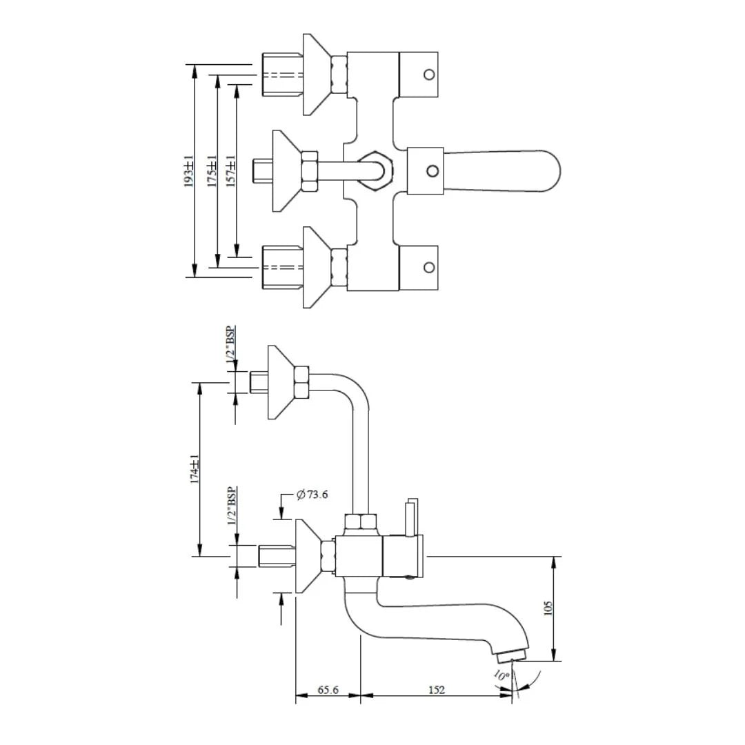 Hindware 2 Way Wall Mixer Flora F280018 - Chrome Finish