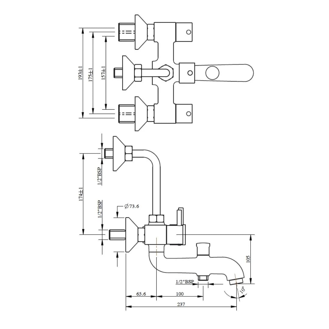 Hindware 3 Way Wall Mixer Flora F280022 - Chrome Finish