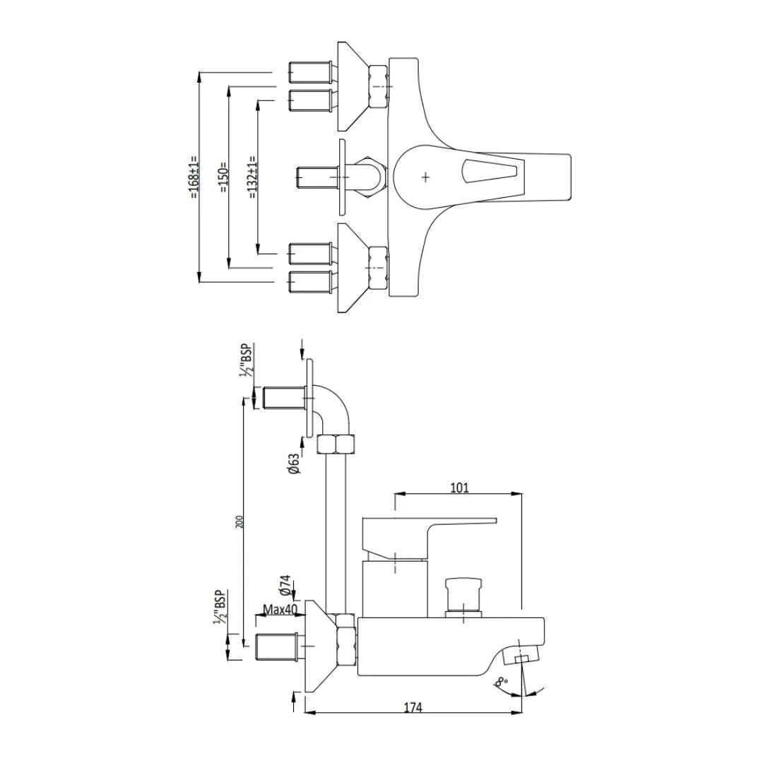 Hindware 2 Way Wall Mixer Amazon F320019 - Chrome Finish