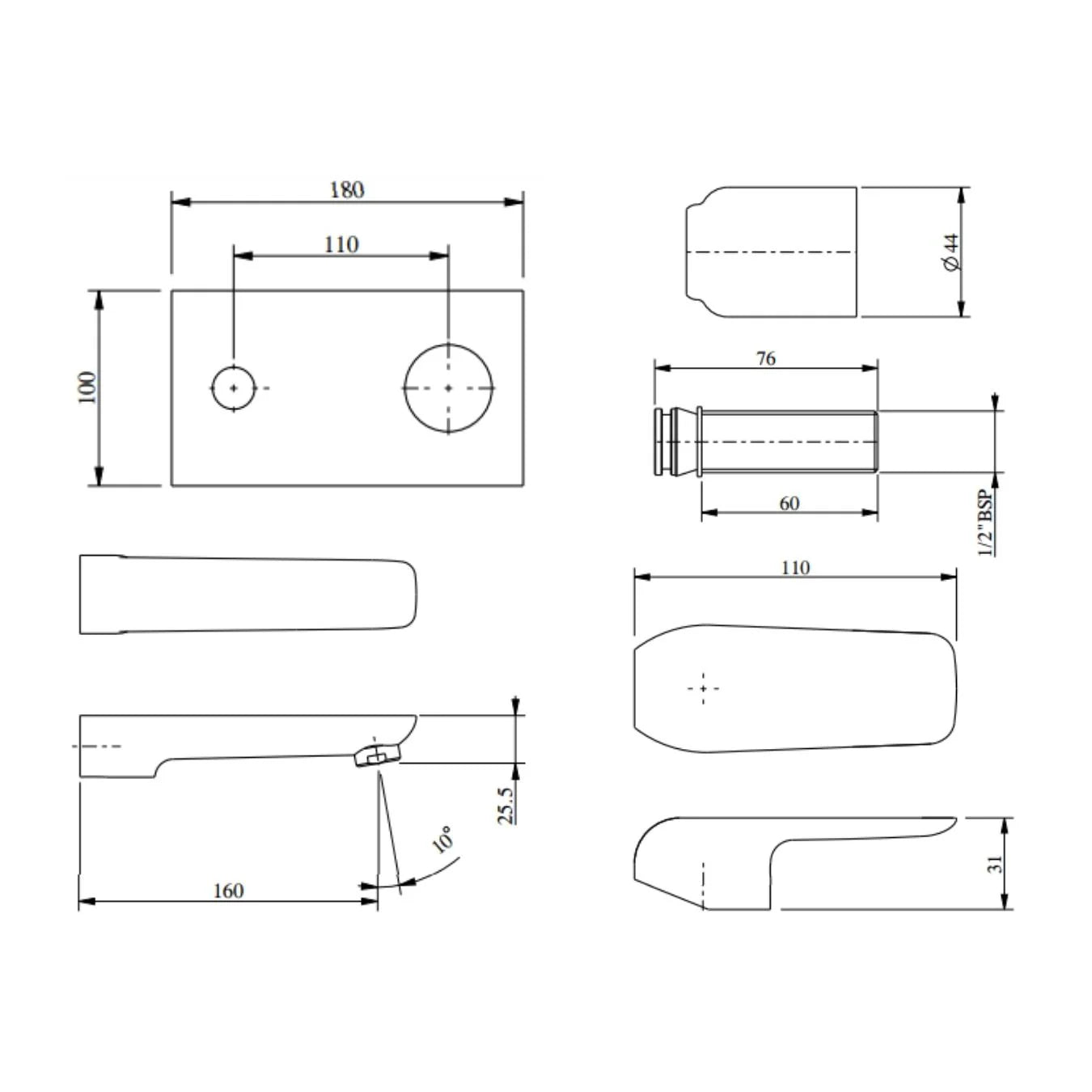 Hindware Wall Mounted Basin Mixer Fluid F400013 - Chrome