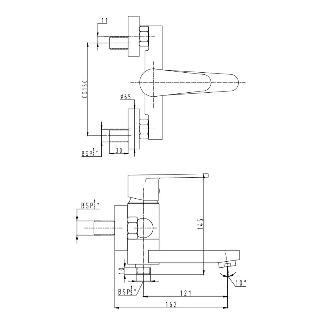 Hindware 2 Way Wall Mixer Cora F440011 - Chrome Finish