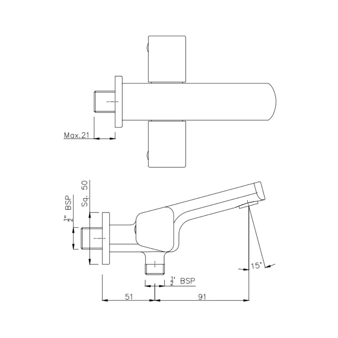 Hindware WC Area 2 Way Bib Tap Starc F530004 - Chrome