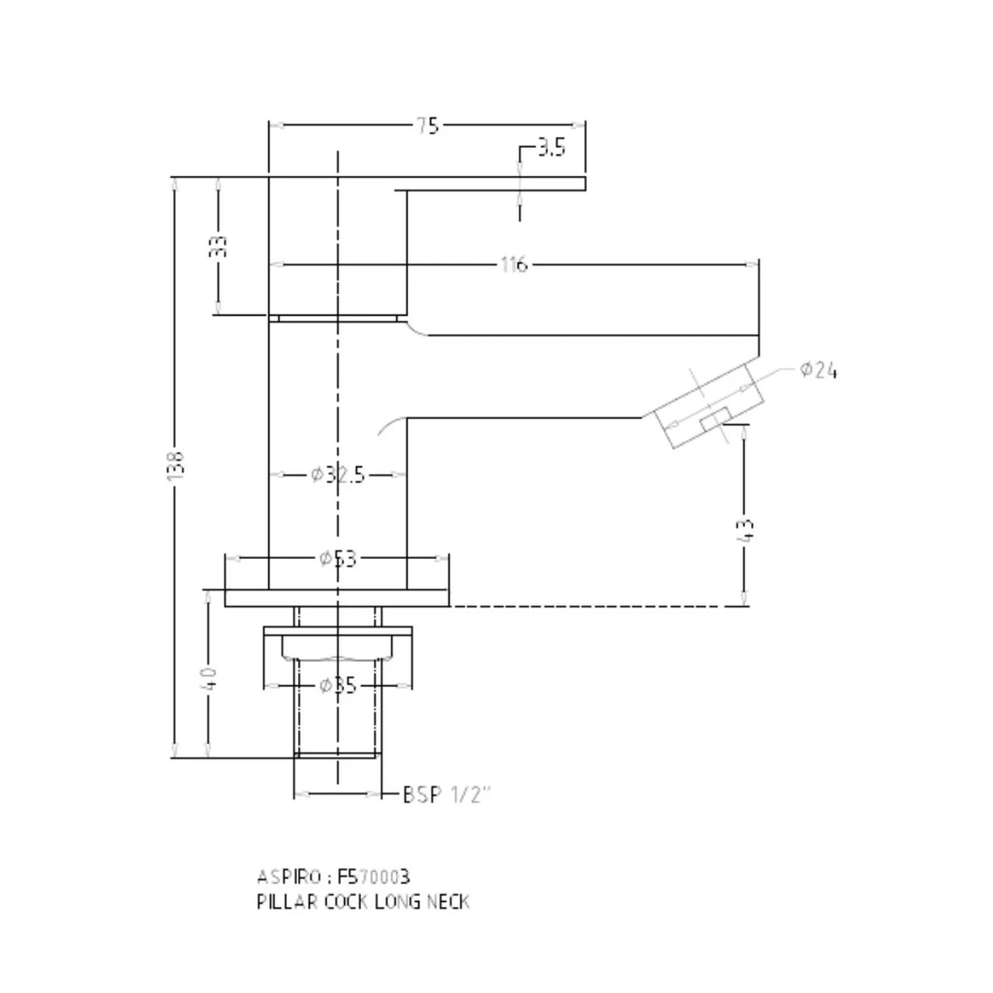Hindware Table Mounted Regular Basin Tap Aspiro F570003 - Chrome