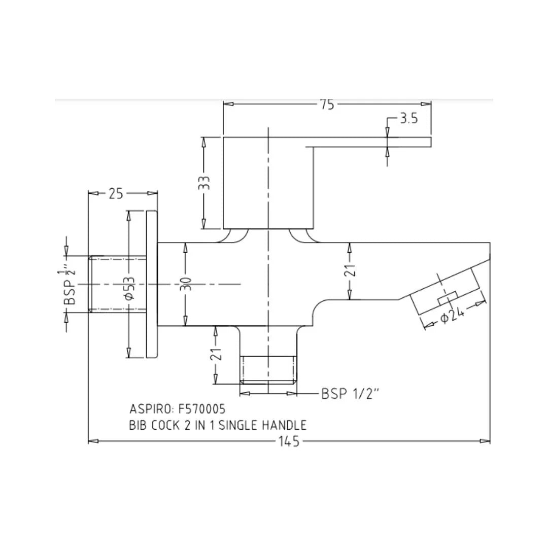 Hindware WC Area 2 Way Bib Tap Aspiro F570005 - Chrome