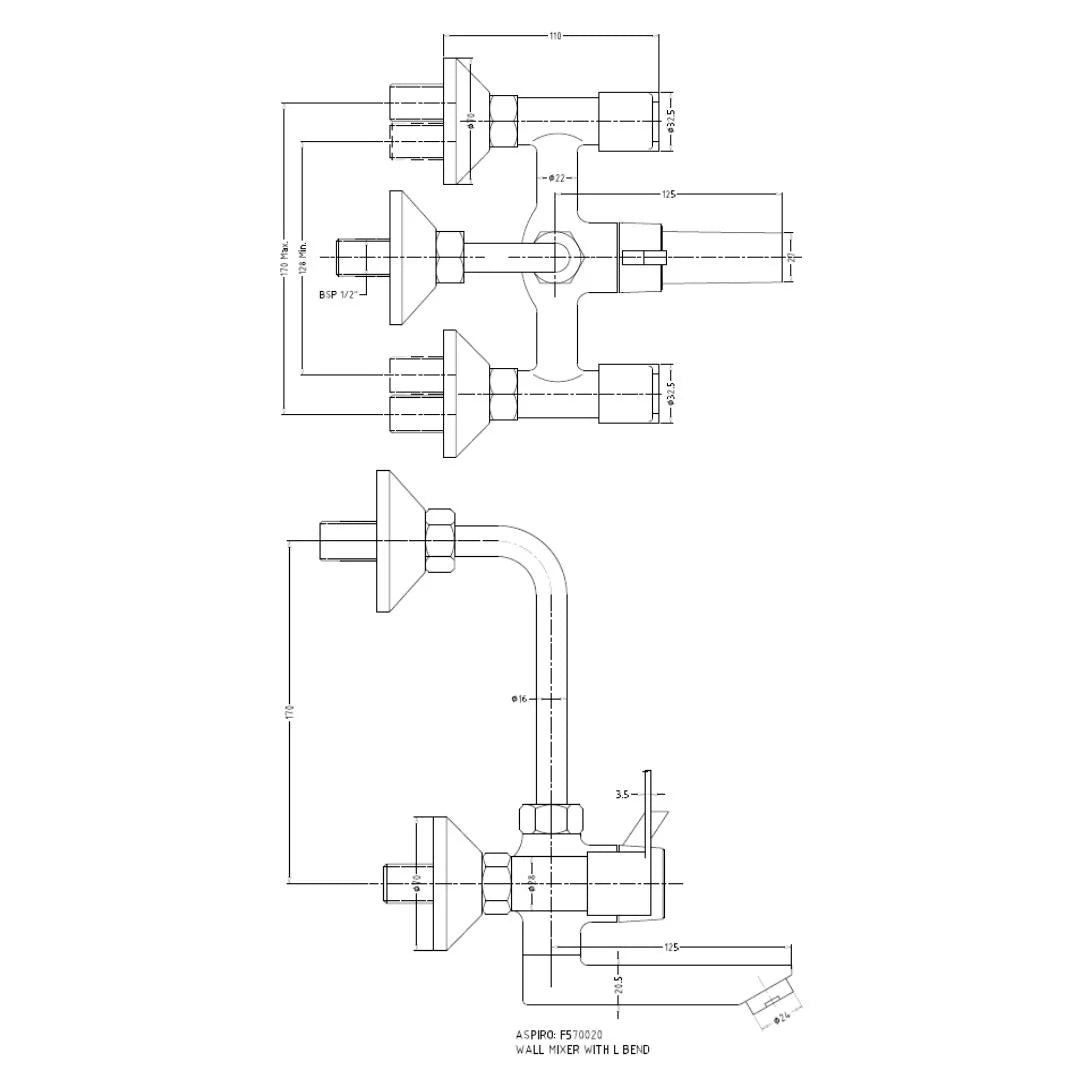Hindware 2 Way Wall Mixer Aspiro F570020 - Chrome Finish