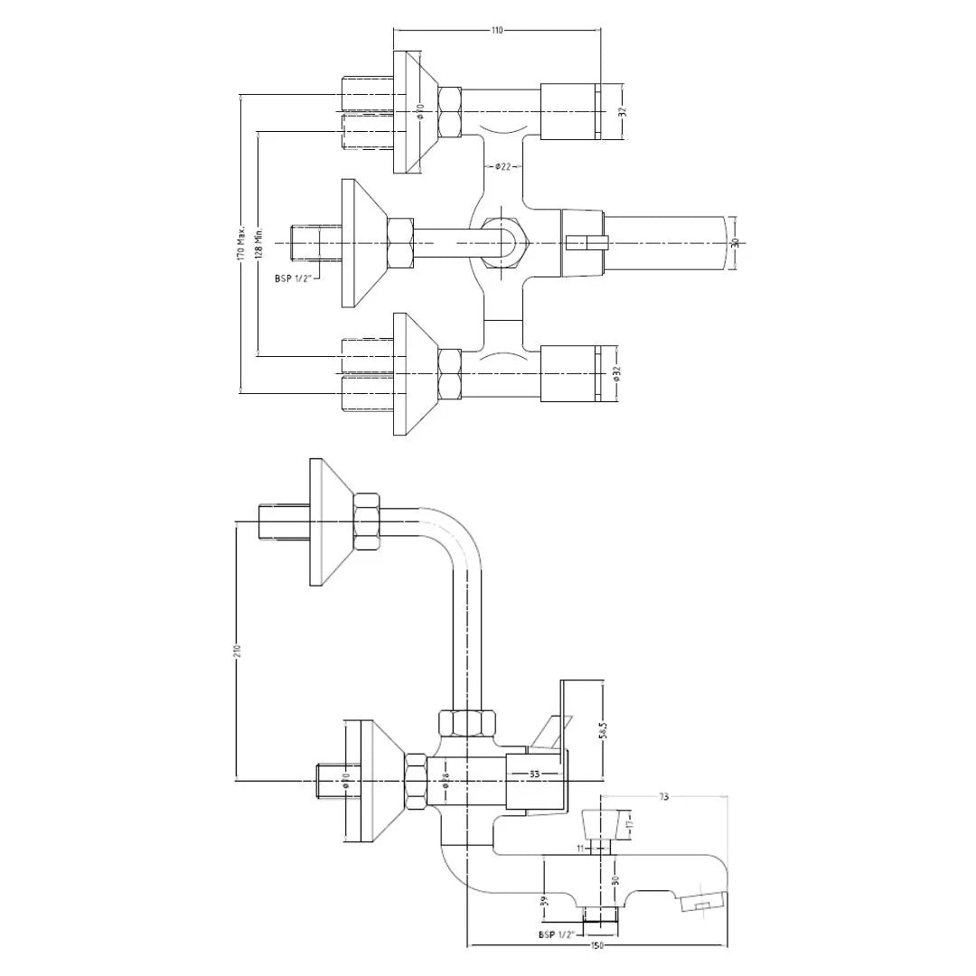 Hindware 3 Way Wall Mixer Aspiro F570022 - Chrome Finish