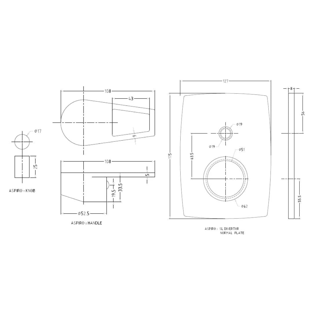 Hindware 2 Way Diverter Aspiro F570047 - Chrome Finish