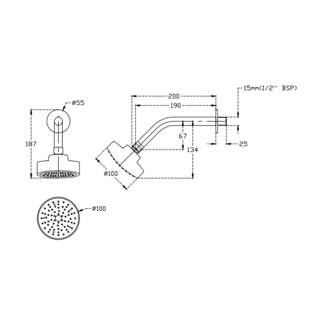 Cera Single Flow Overhead Shower F7010213AB - Chrome