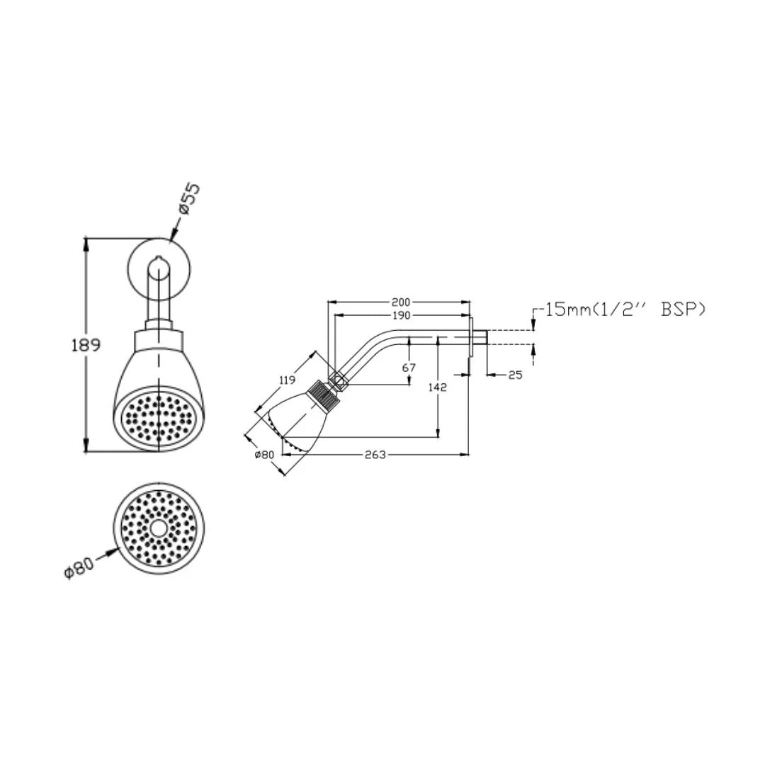 Cera Single Flow Overhead Shower F7020108AB - Chrome