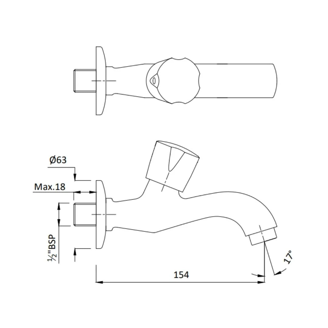 Hindware WC Area Bib Tap Contessa Neo F730011 - Chrome