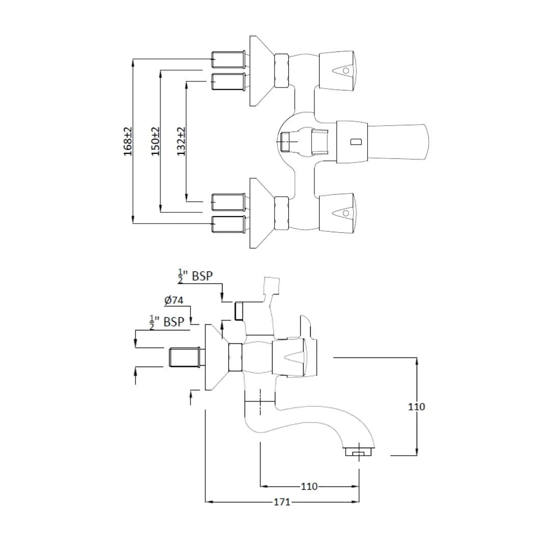 Hindware 2 Way Wall Mixer Contessa Neo F730018 - Chrome Finish
