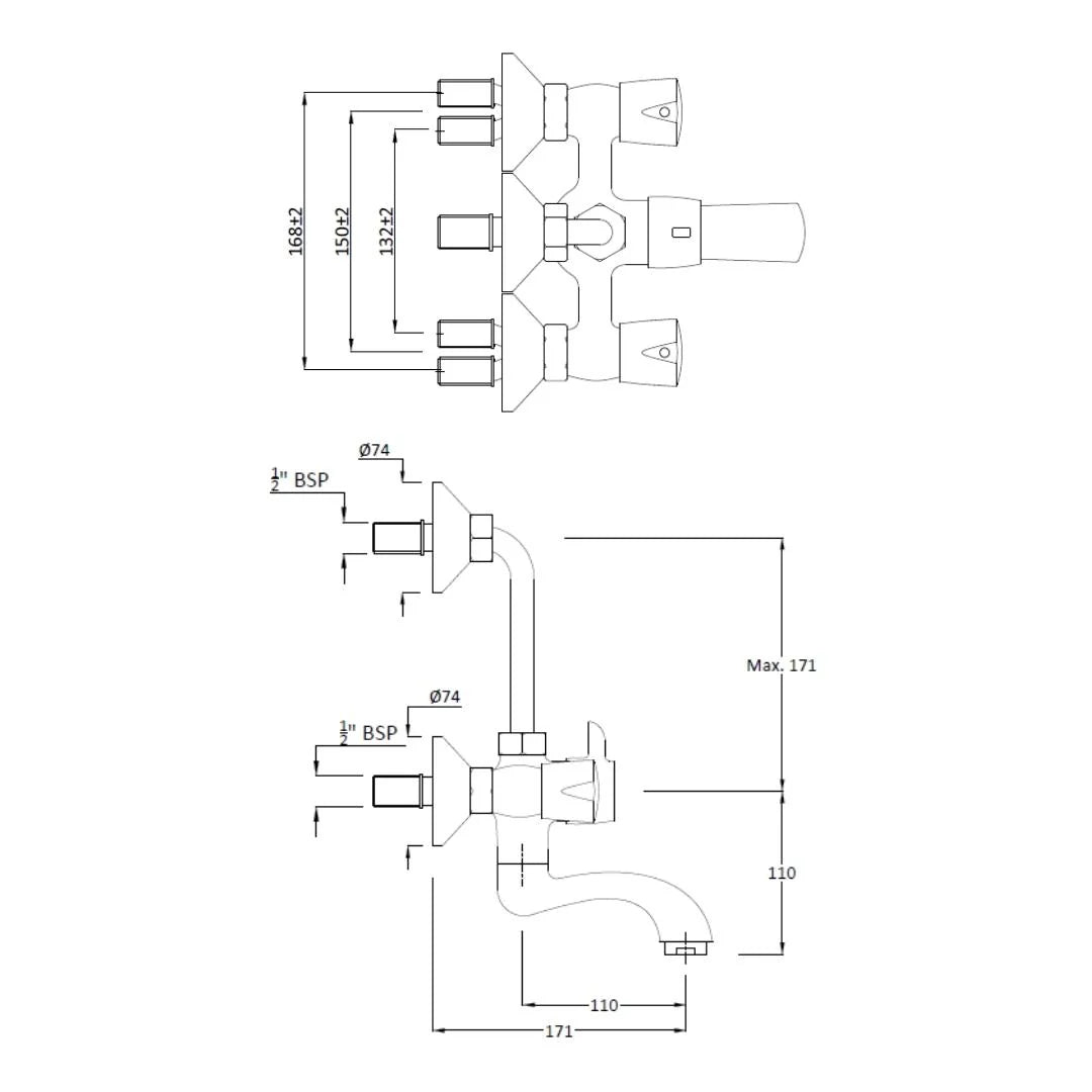 Hindware 2 Way Wall Mixer Contessa Neo F730020 - Chrome Finish
