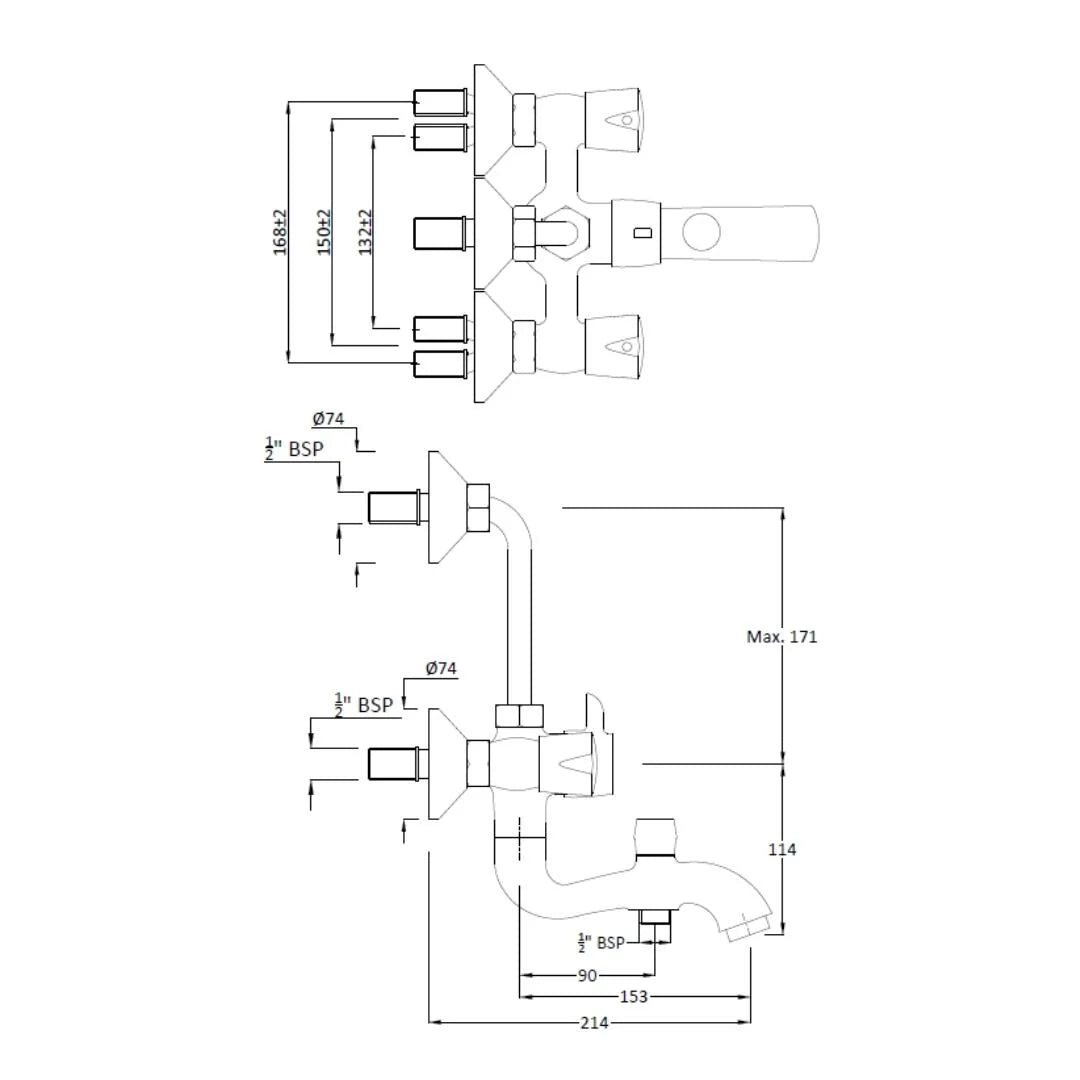 Hindware 3 Way Wall Mixer Contessa Neo F730022 - Chrome Finish