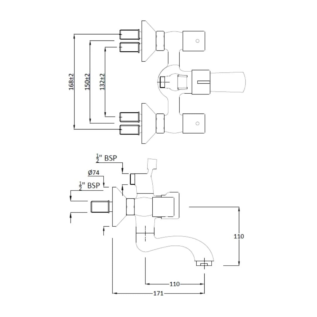Hindware 2 Way Wall Mixer Dove F740018 - Chrome Finish