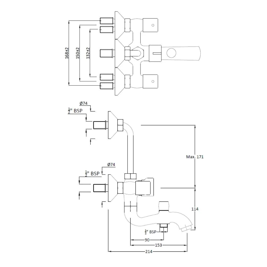 Hindware 3 Way Wall Mixer Dove F740022 - Chrome Finish