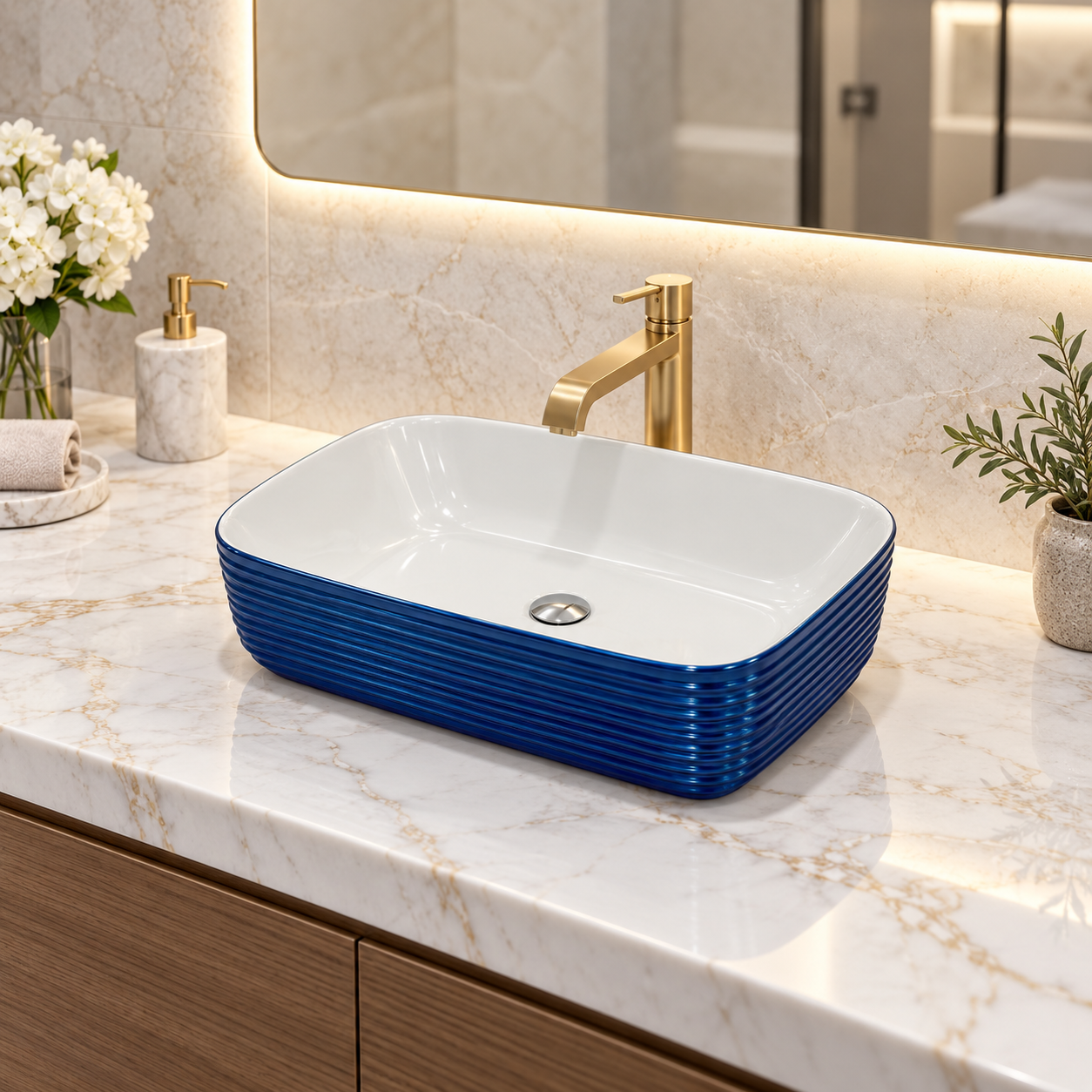 SCUBA METALIC BLUE BASIN SERIES 20X14 INCHES SC-9833-BLUE WHITE