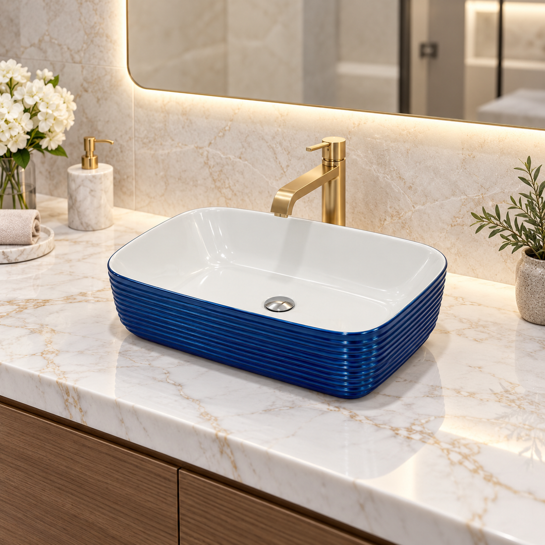SCUBA METALIC BLUE BASIN SERIES 20X14 INCHES SC-9833-BLUE WHITE