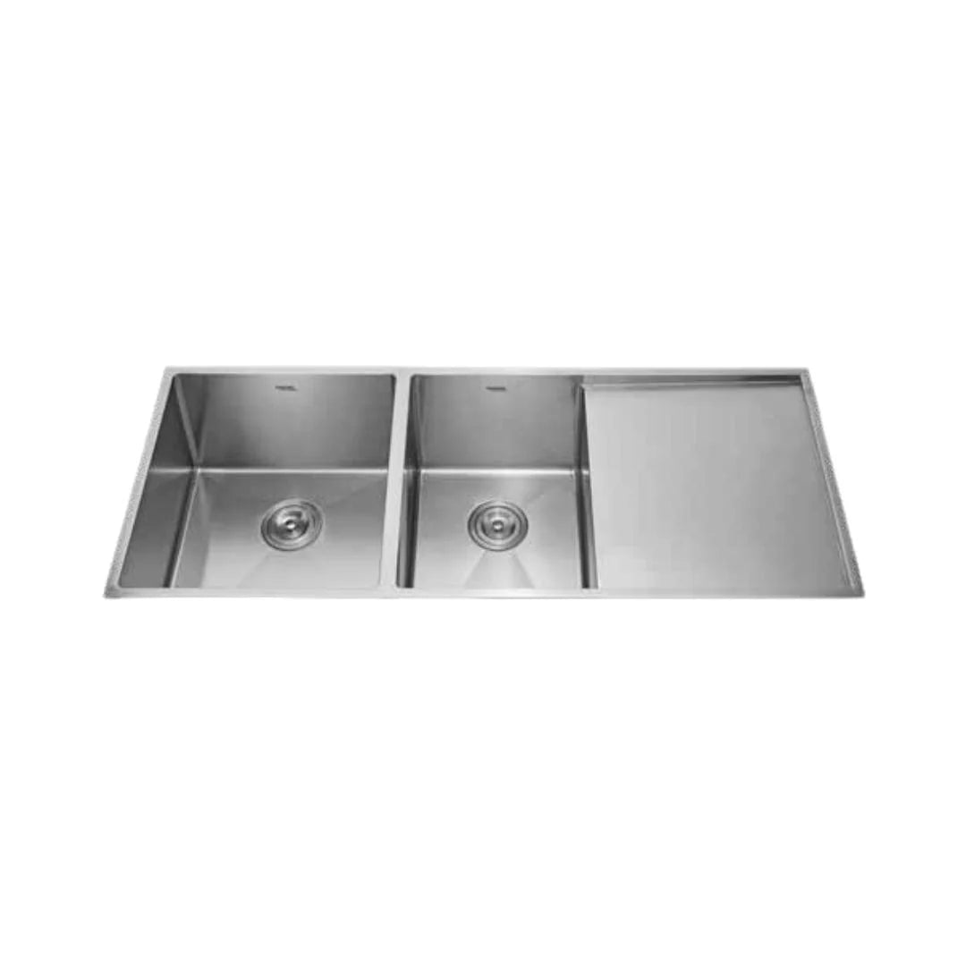 Hindware Stainless Steel Sink Handmade Series DOUBLE BOWL WITH DRAIN BOARD FEDERICO HM 47 x 19 ( 47 x 19 inches ) - Satin