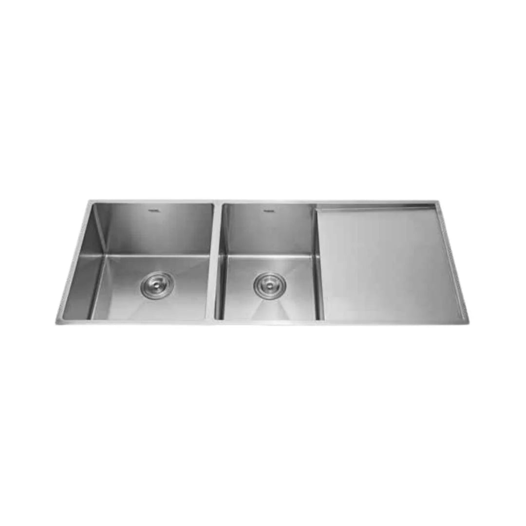 Hindware Stainless Steel Sink Handmade Series DOUBLE BOWL WITH DRAIN BOARD FEDERICO NEO 47 x 19 ( 47 x 19 inches ) - Satin