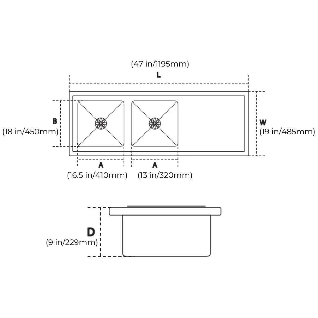 Hindware Stainless Steel Sink Handmade Series DOUBLE BOWL WITH DRAIN BOARD FEDERICO NEO BS 47 x 19 ( 47 x 19 inches ) - Satin