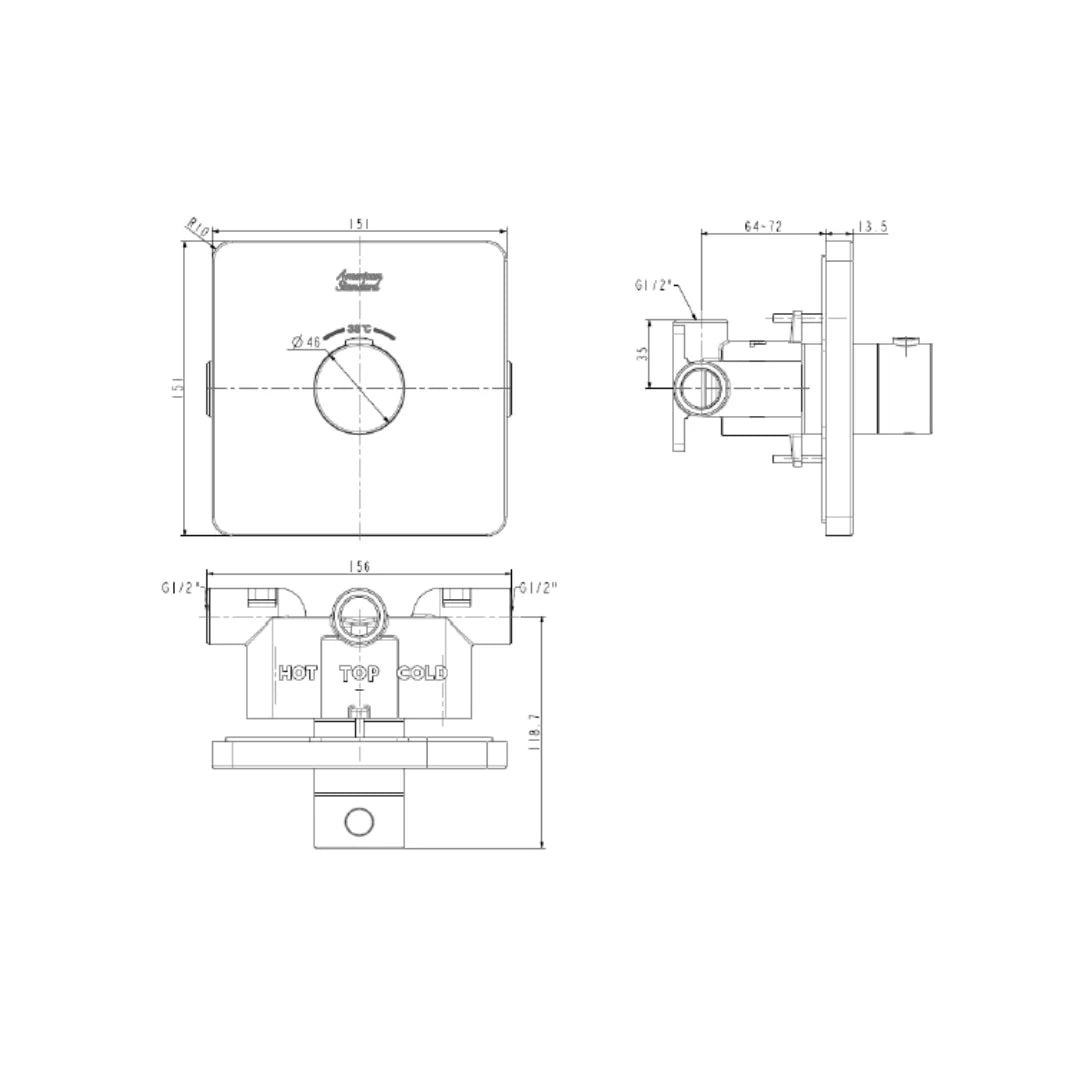 American Standard 1 Way Thermostatic Diverter Thermostatic FFAS0930-000500BC0 - Chrome Finish
