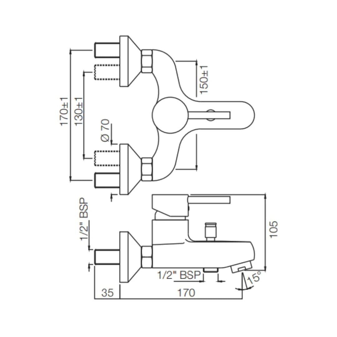 Jaquar 2 Way Wall Mixer Florentine FLR-CHR-5119 Normal Flow - Chrome Finish