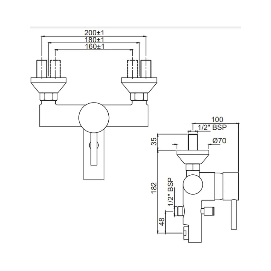 Jaquar 2 Way Wall Mixer Florentine FLR-CHR-5123 High Flow - Chrome Finish