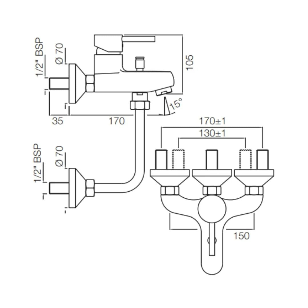 Jaquar 2 Way Wall Mixer Florentine FLR-CHR-5143 Normal Flow - Chrome Finish