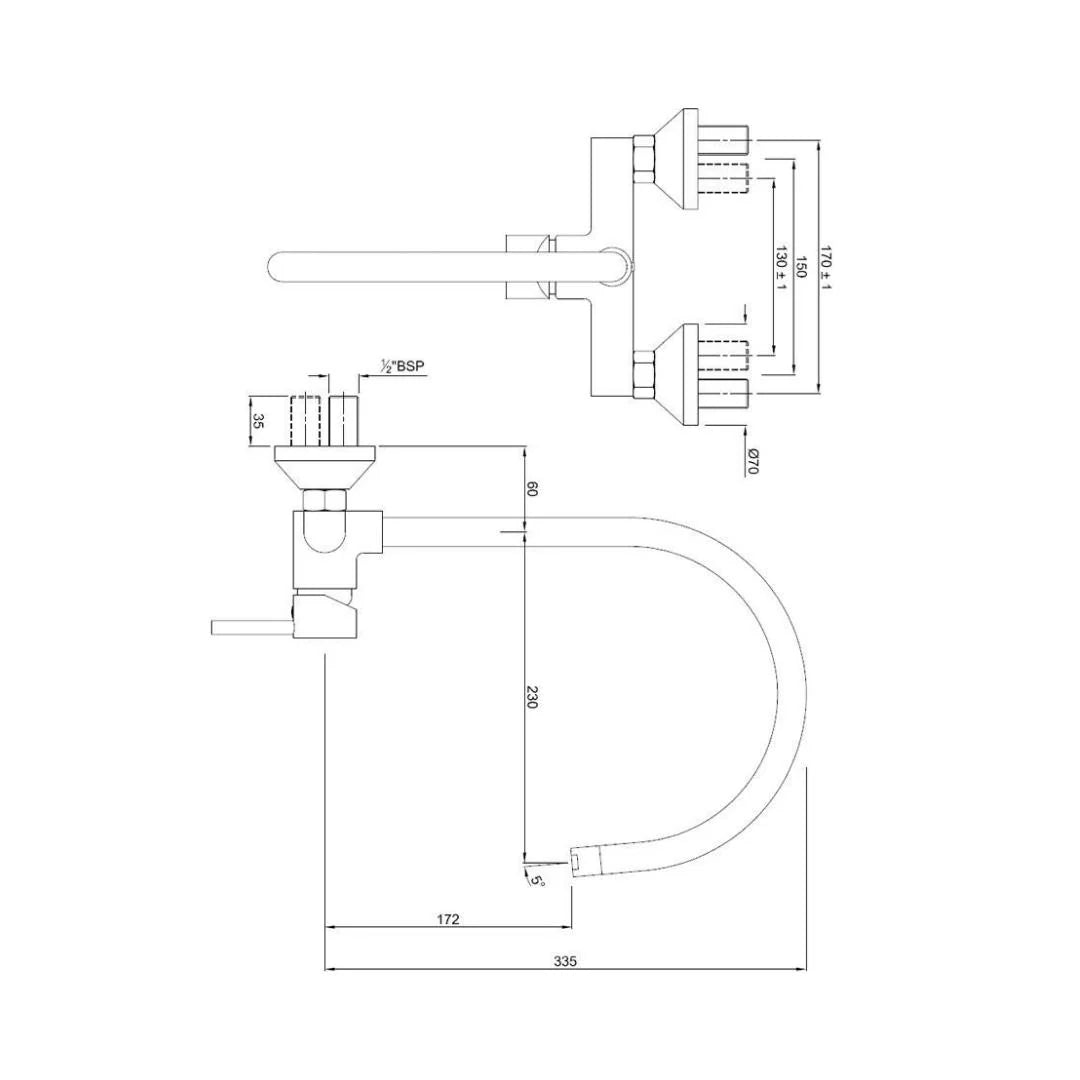 Jaquar Wall Mounted Regular Kitchen Sink Mixer Florentine FLR-5165 with Swinging Spout in Chrome Finish
