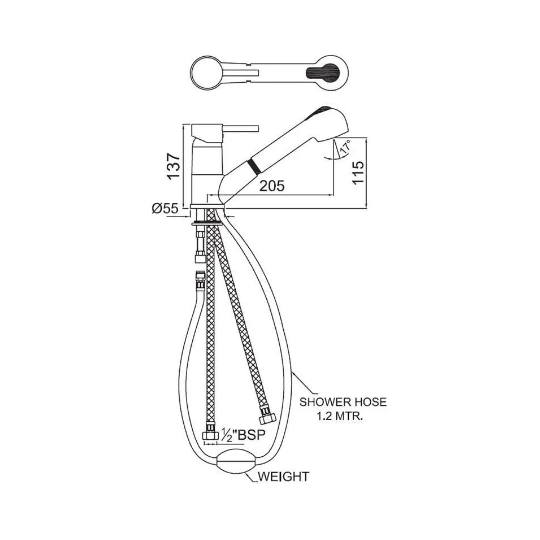 Jaquar Table Mounted Pull-Out Kitchen Sink Mixer Florentine FLR-5177B with Extractable Hand Shower Spout in Chrome Finish