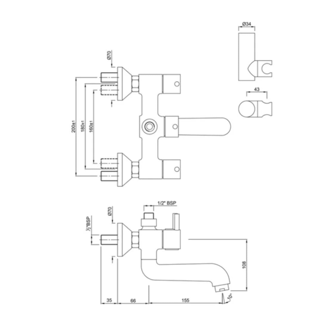 Jaquar 2 Way Wall Mixer Florentine FLR-CHR-5267N Normal Flow - Chrome Finish